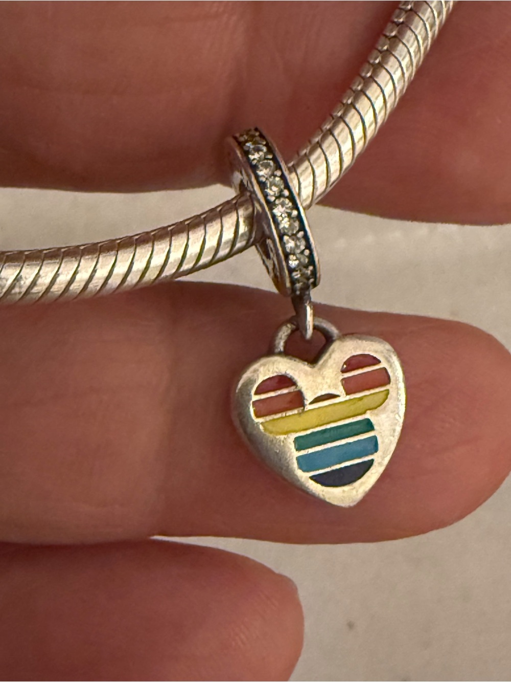 Sterling Silver Heart Rainbow Enamel Dangle Charm